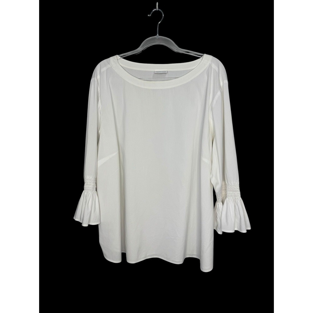 J Jill White Shirt Collection Ruffle Sleeve Top Size 2X Cotton Blend Relaxed Fit